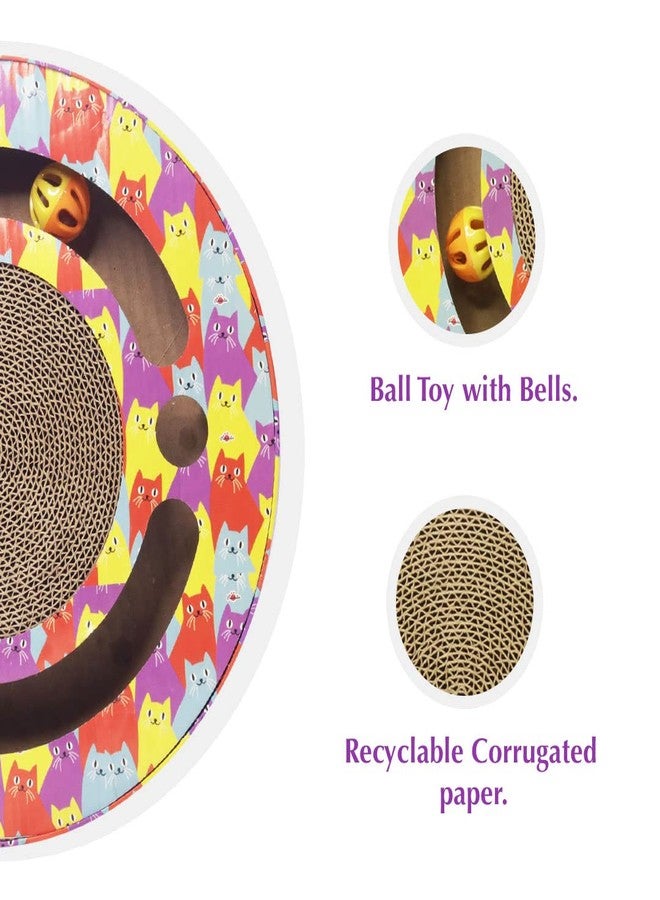 Pawsindia Cat Scratch Pad, Scratching Post, Scratcher Bed, Interactive Scratcher with Bell for Small Kittens and Adult Cats, Durable Cardboard, Scratch and Play, Round Shape, Size: 13 Inches - Image 5